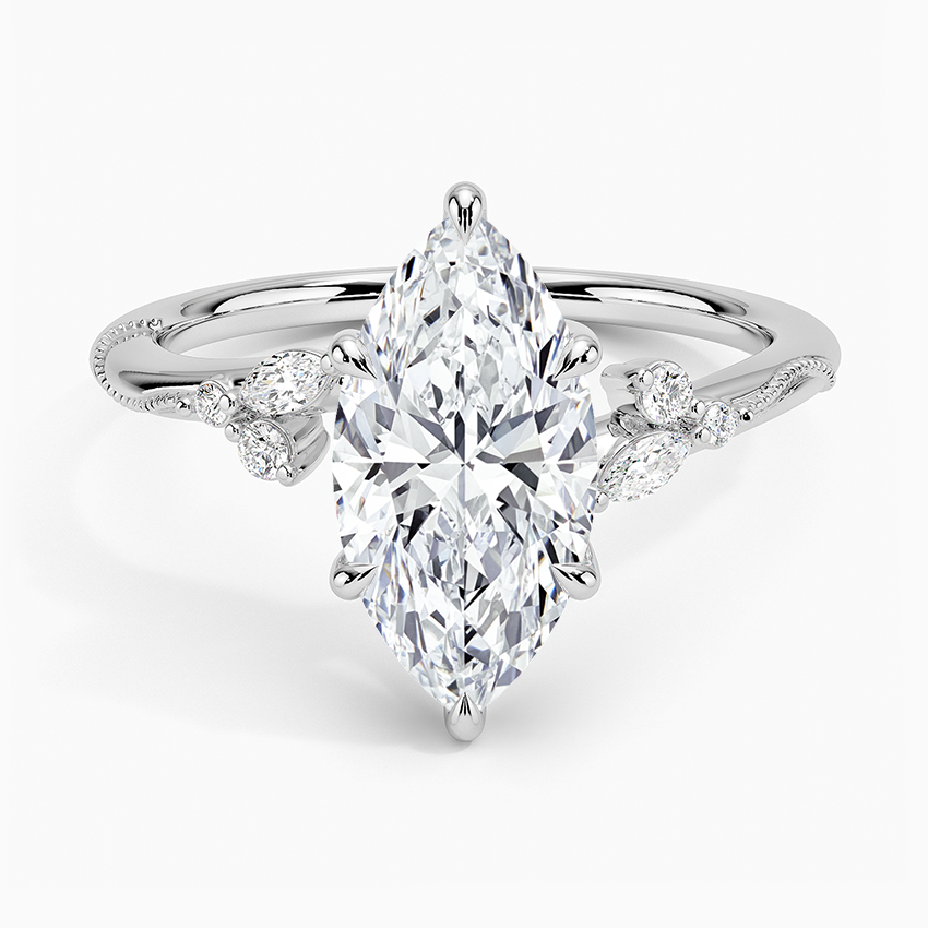 Camellia Milgrain Diamond Engagement Ring