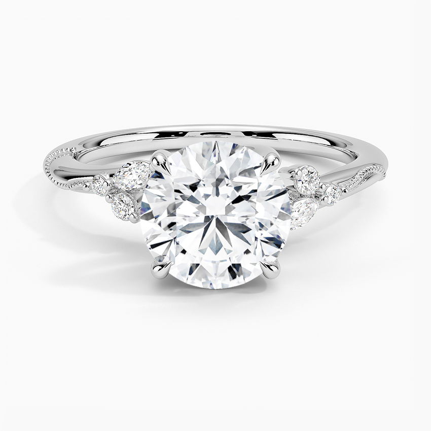 Camellia Milgrain Diamond Engagement Ring